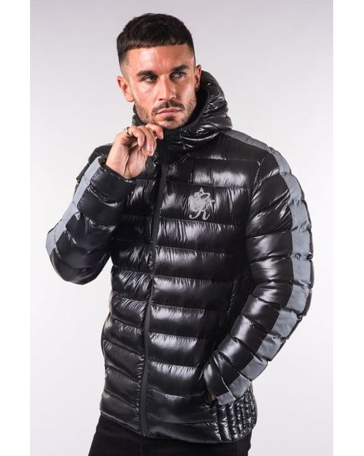 Lyst - Gym King Puffer Jacket In Black With Reflective Stripe in Black ...