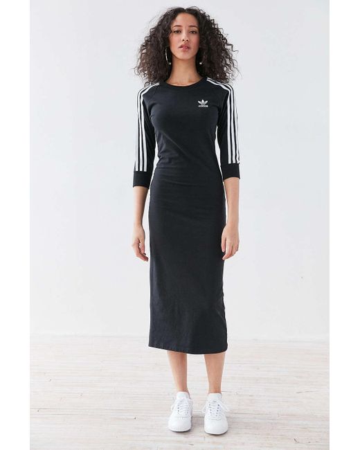 Adidas originals Originals 3 Stripe Midi Dress in Black | Lyst