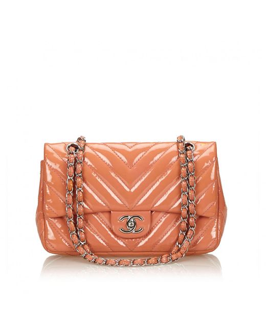 Lyst Chanel Timeless Orange Patent Leather Handbag In Chanel Timeless Orange Patent Leather Handbag Lyst
