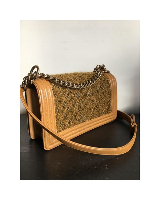 Chanel Pre-owned Boy Camel Tweed Handbags in Natural - Lyst