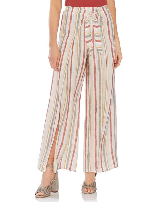 striped tie front pants