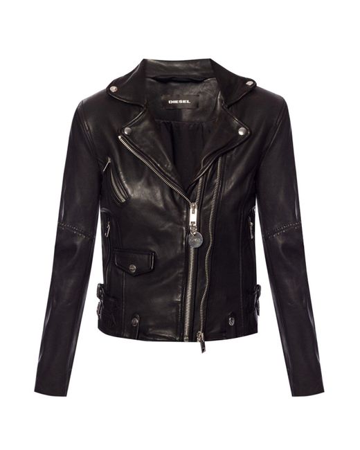 DIESEL Leather Biker Jacket in Black - Lyst