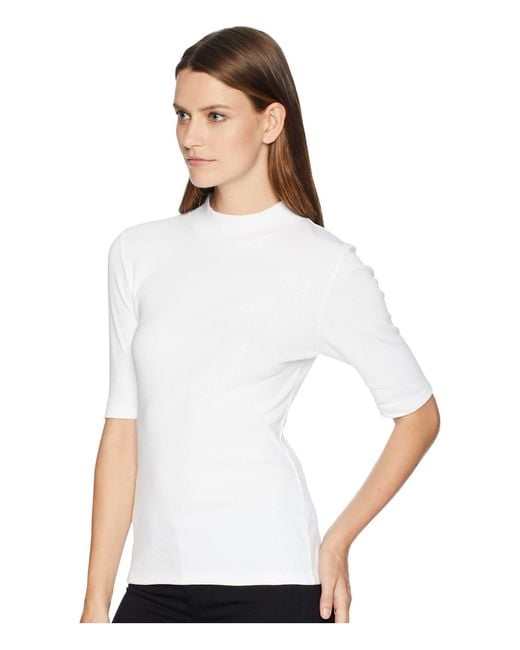 Download Lilla P Cotton Elbow Sleeve Mock Neck in White - Lyst