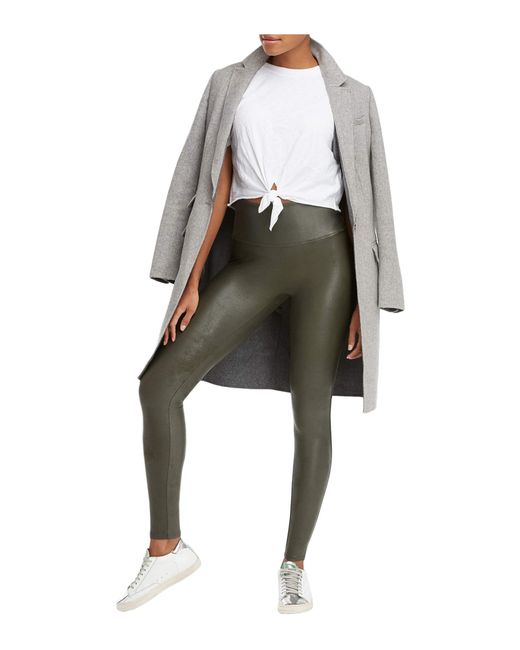 spanx green leather leggings