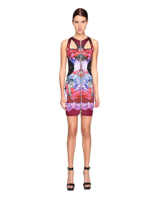 Versace jeans Sleeveless Cut Out Printed Dress in Red - Save 19% | Lyst