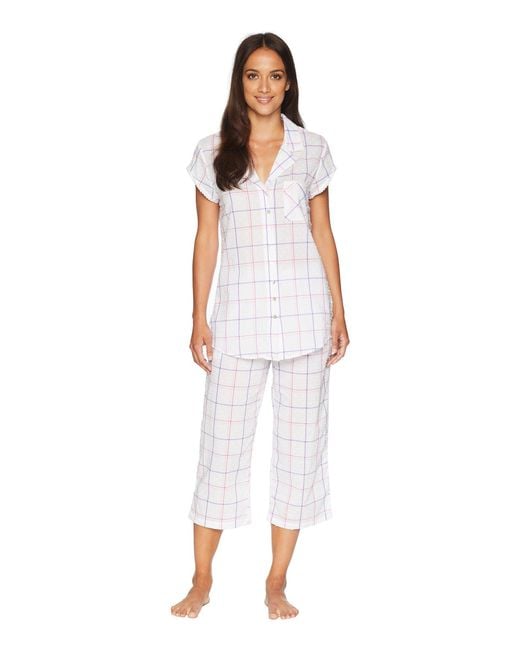 Lyst Eileen West Swiss Dot Notch Collar Pajama Set (white Multi Plaid