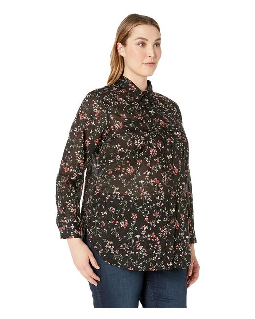 Lyst - Lauren by Ralph Lauren Plus Size Cotton Voile Shirt (polo Black Multi) Women's T Shirt in 