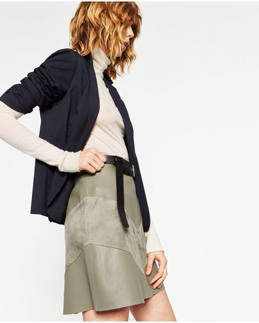 Zara Contrast Mini Skirt in Green Lyst