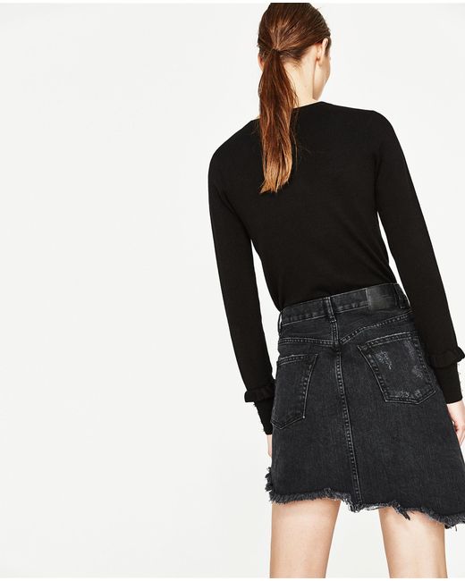 Zara Denim Mini Skirt in Black | Lyst