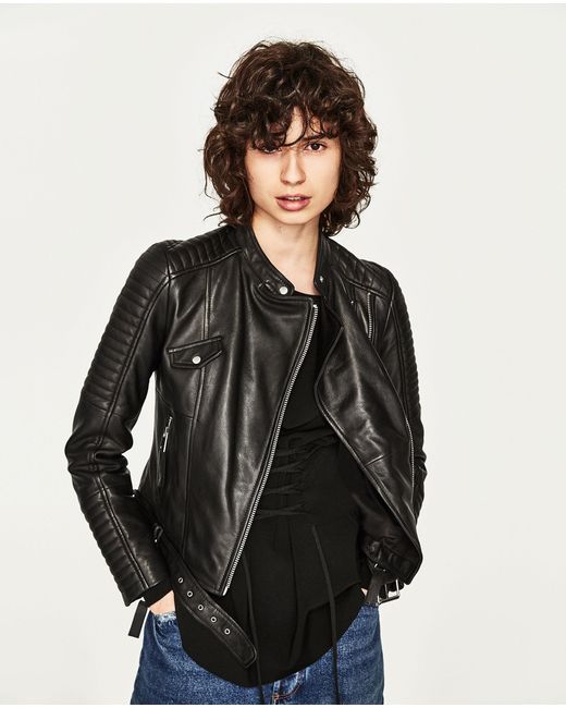 Zara Leather Motorcycle Jacket in Black | Lyst