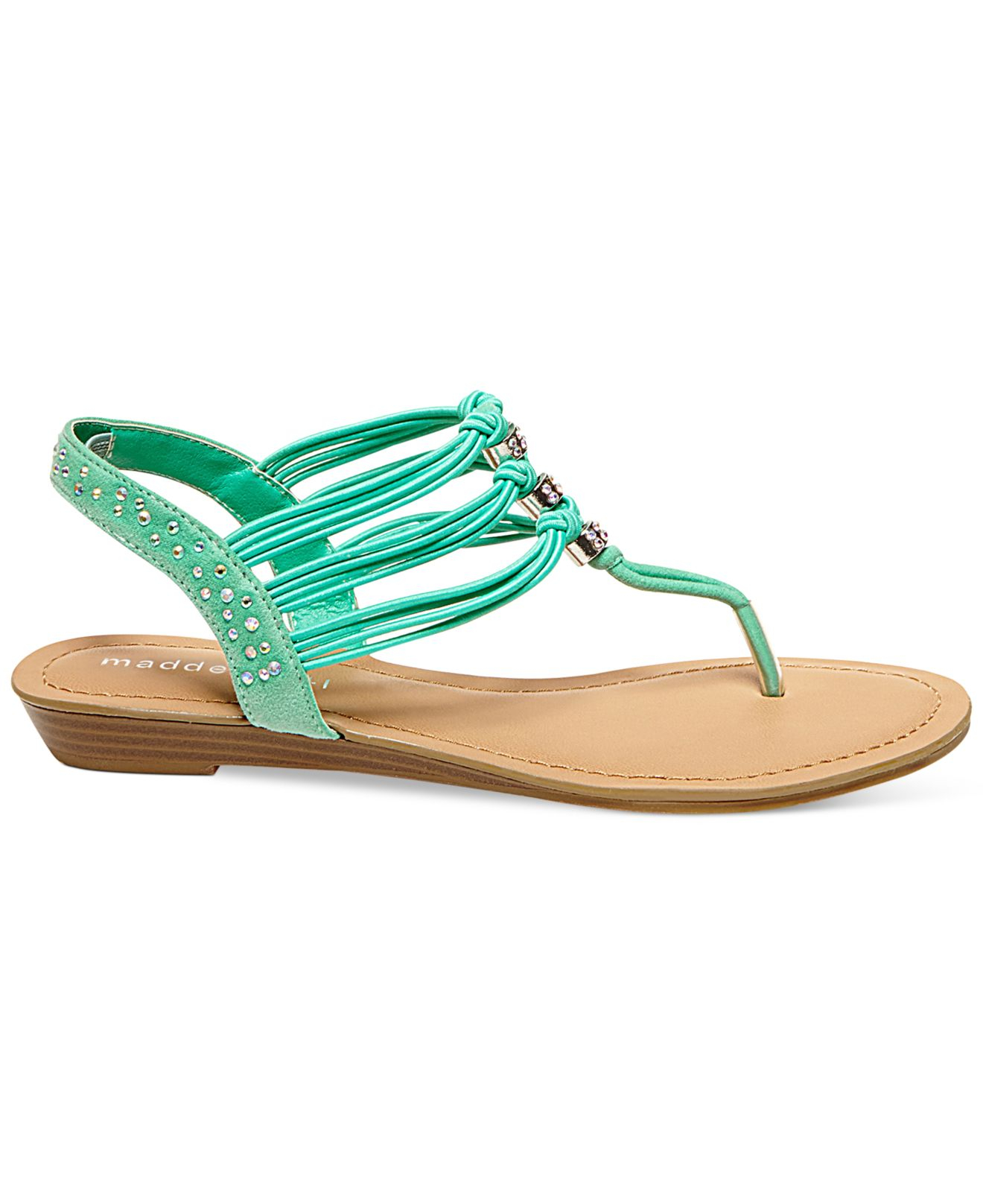 Madden Girl Thrill T-Strap Flat Thong Sandals in Green (Mint) | Lyst