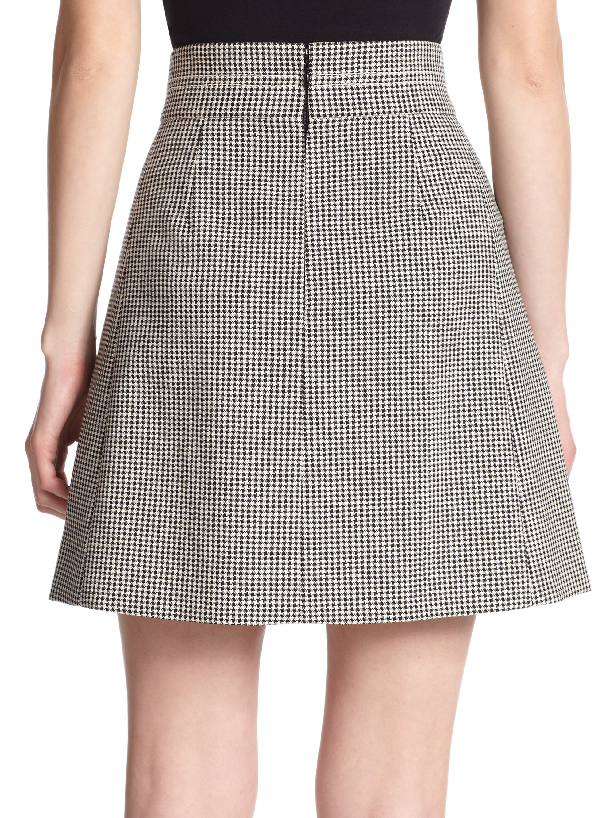 Lyst - Chloé Houndstooth Pleated Skirt in Black