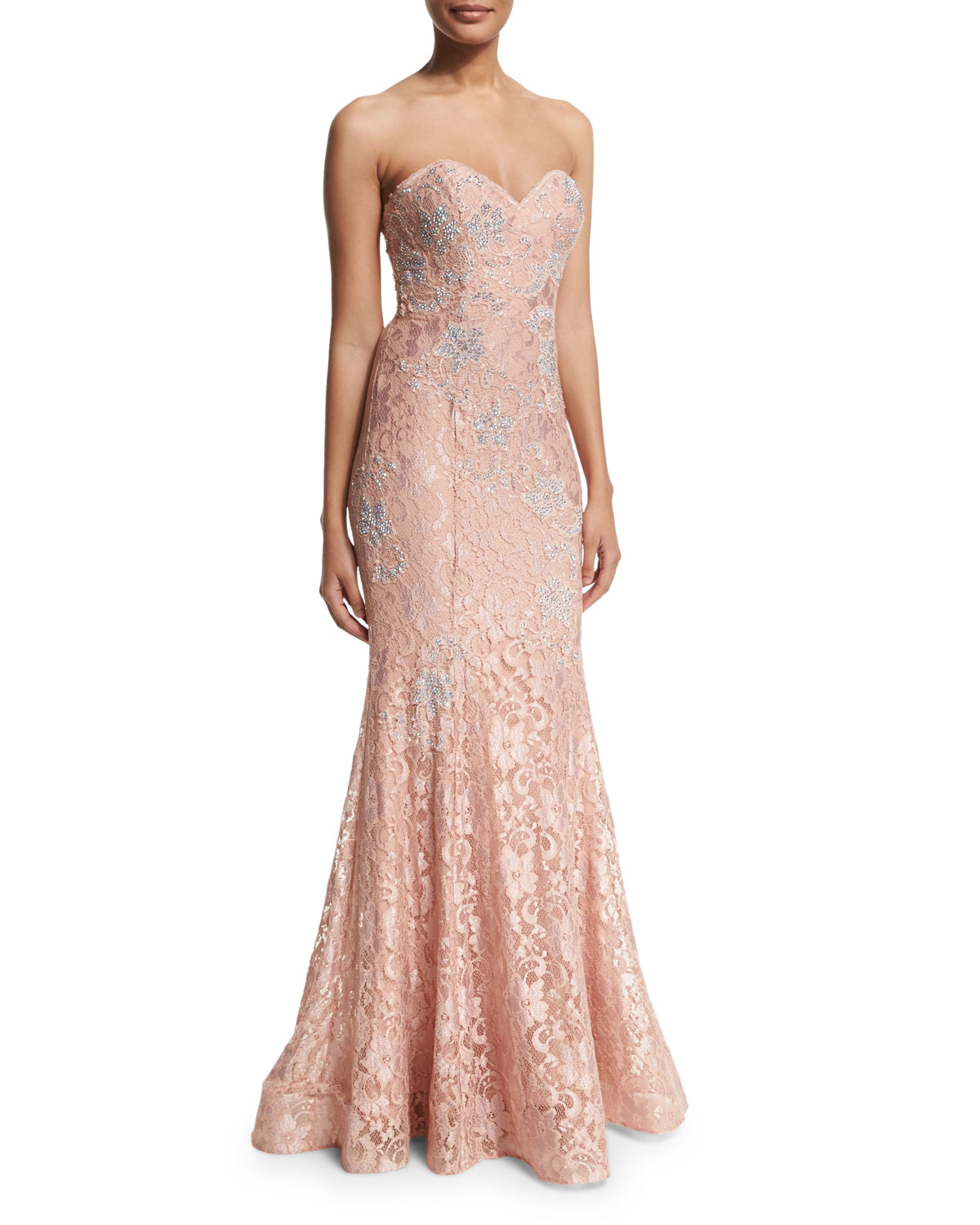 Lyst - Jovani Strapless Lace Mermaid Gown in Pink