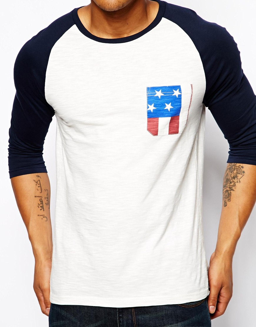Asos 3/4 Sleeve T-Shirt With Contrast Sleeves And Stars & Stripes