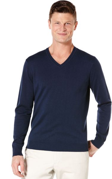 Perry Ellis Long Sleeve Vneck Shirt in Blue for Men (Ink) | Lyst