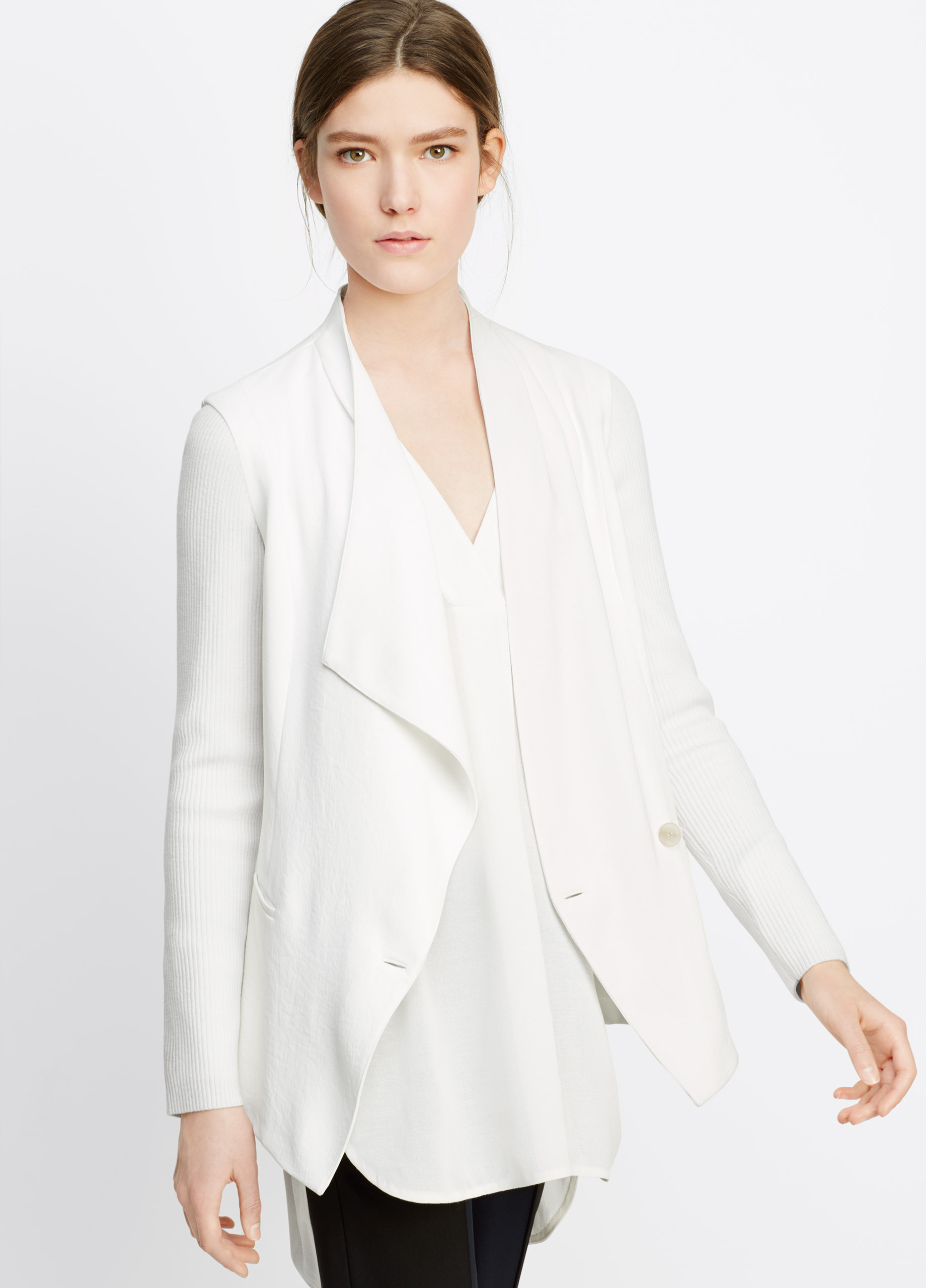 Lyst - Vince Ribbed Sleeve Drape Front Jacket in White