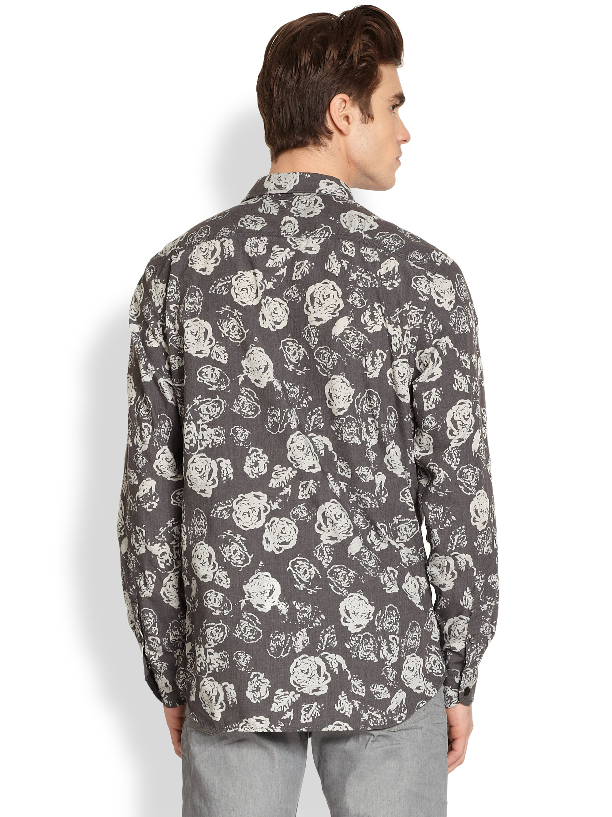 Lyst - Diesel Floral Buttondown Shirt in Gray for Men