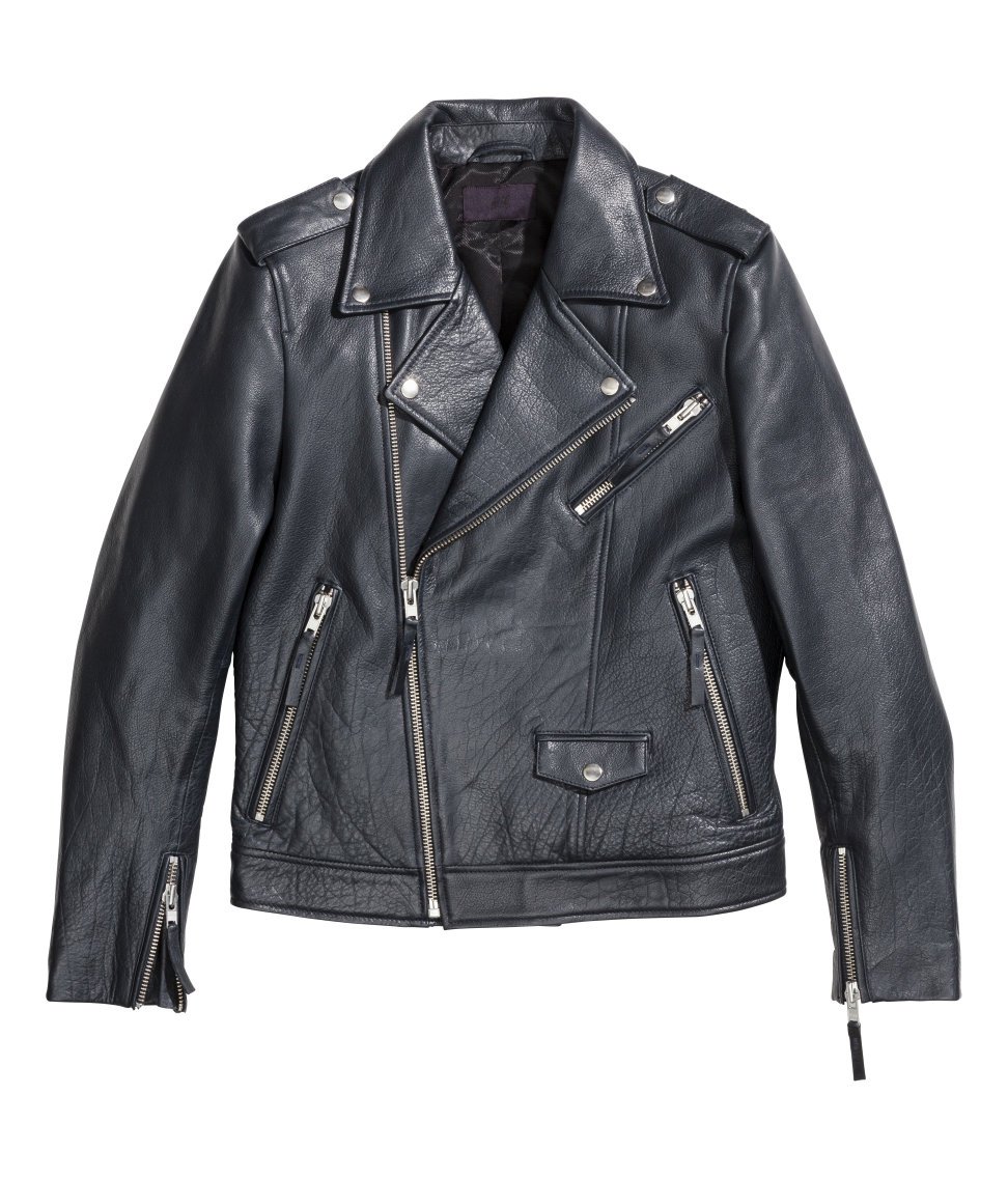 Lyst - H&M Leather Biker Jacket in Blue for Men
