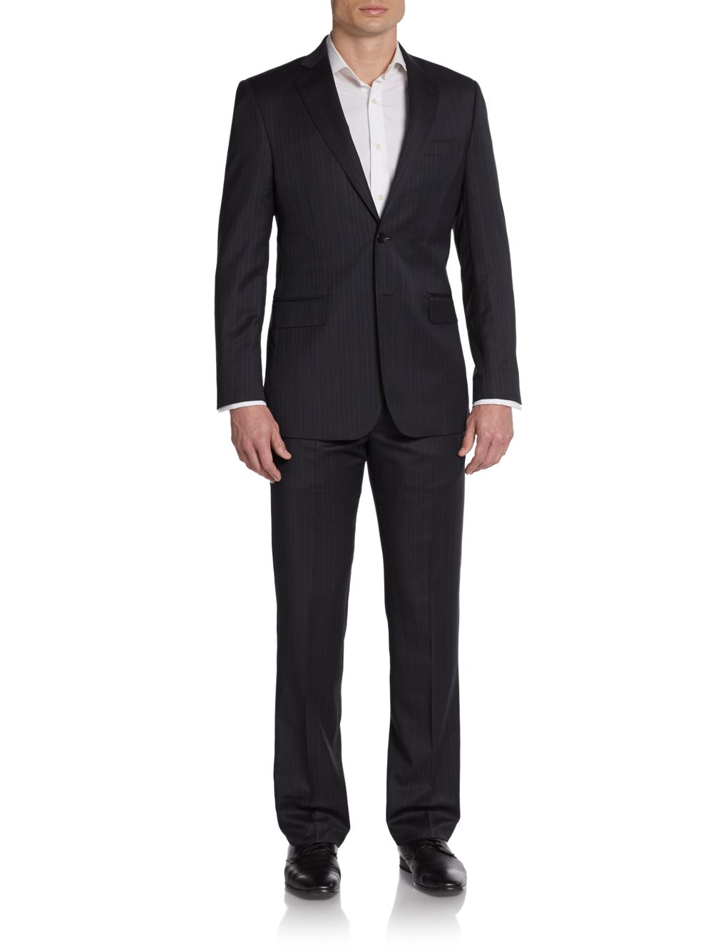 Saks Fifth Avenue Black Wool Silk Striped Suit in Black for Men | Lyst
