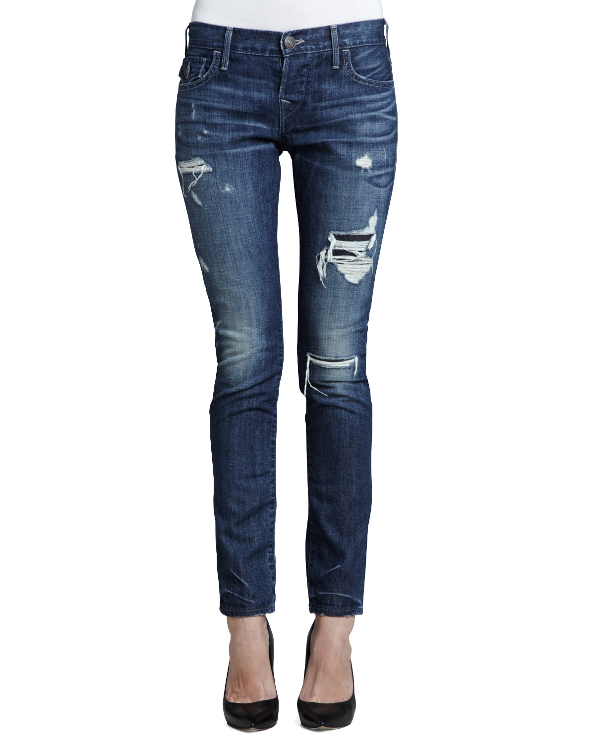 True religion Cameron Destroyed Boyfriend Jeans Aqxm Ntve 24 in Blue ...