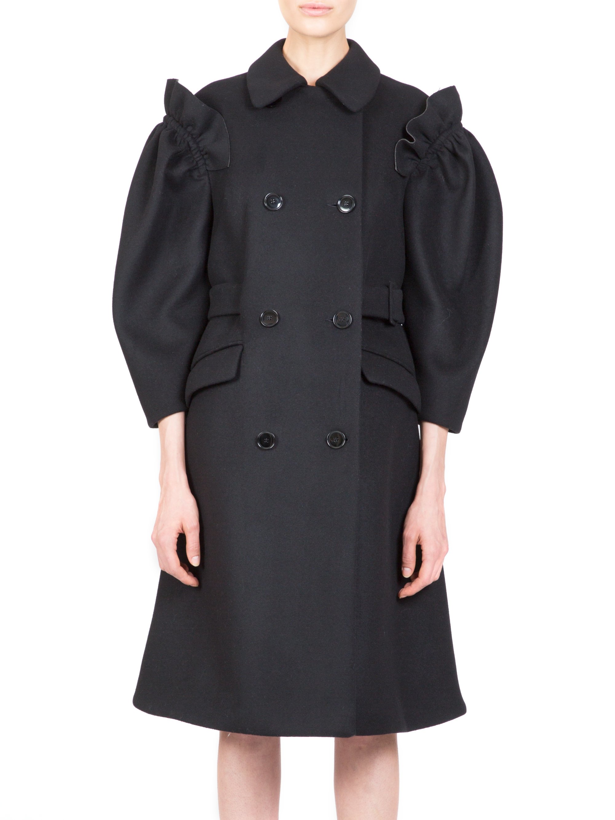 Lyst - Simone Rocha Shoulder-ruffle Coat in Black