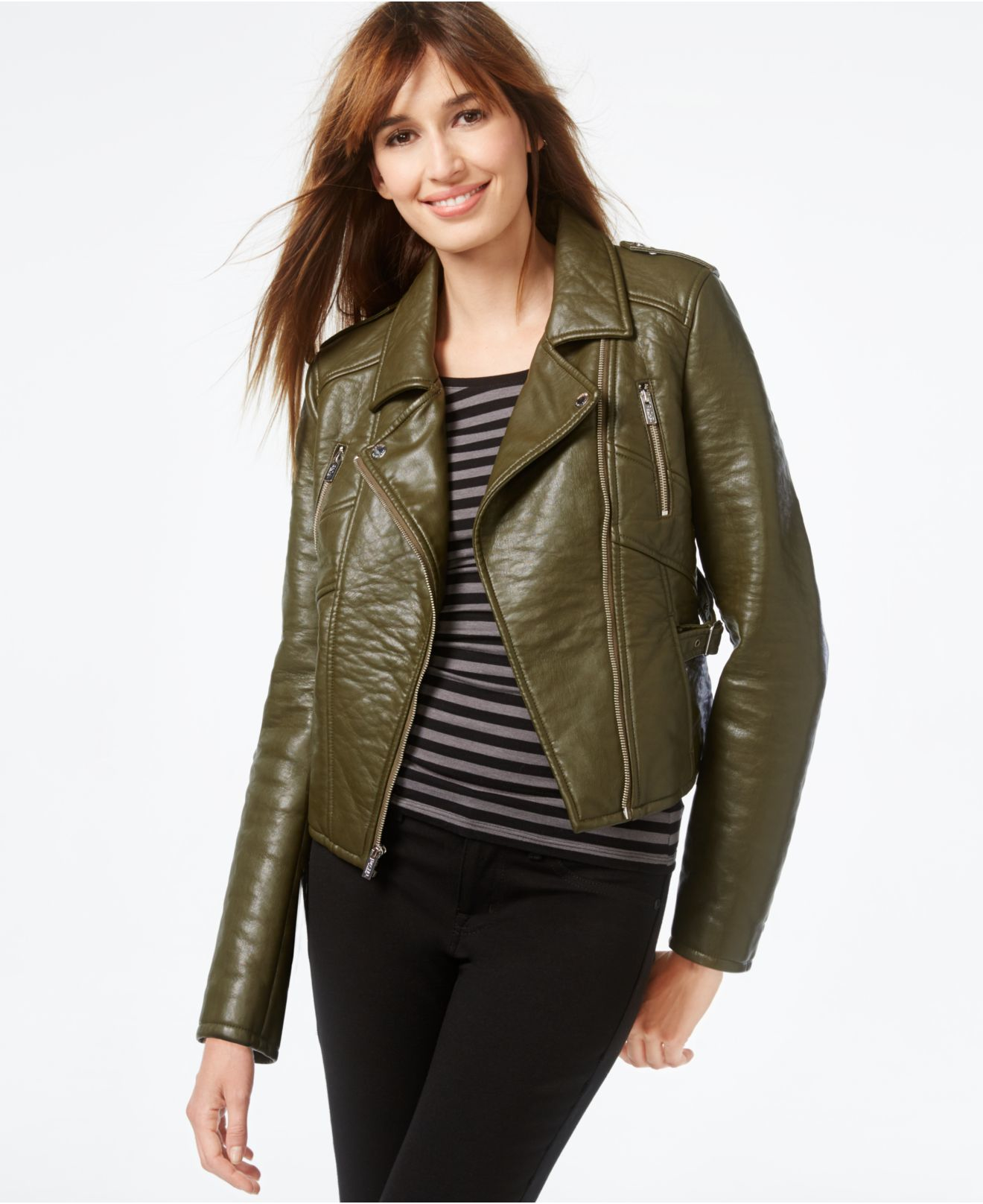 Rachel rachel roy Faux-leather Cropped Moto Jacket in Green | Lyst