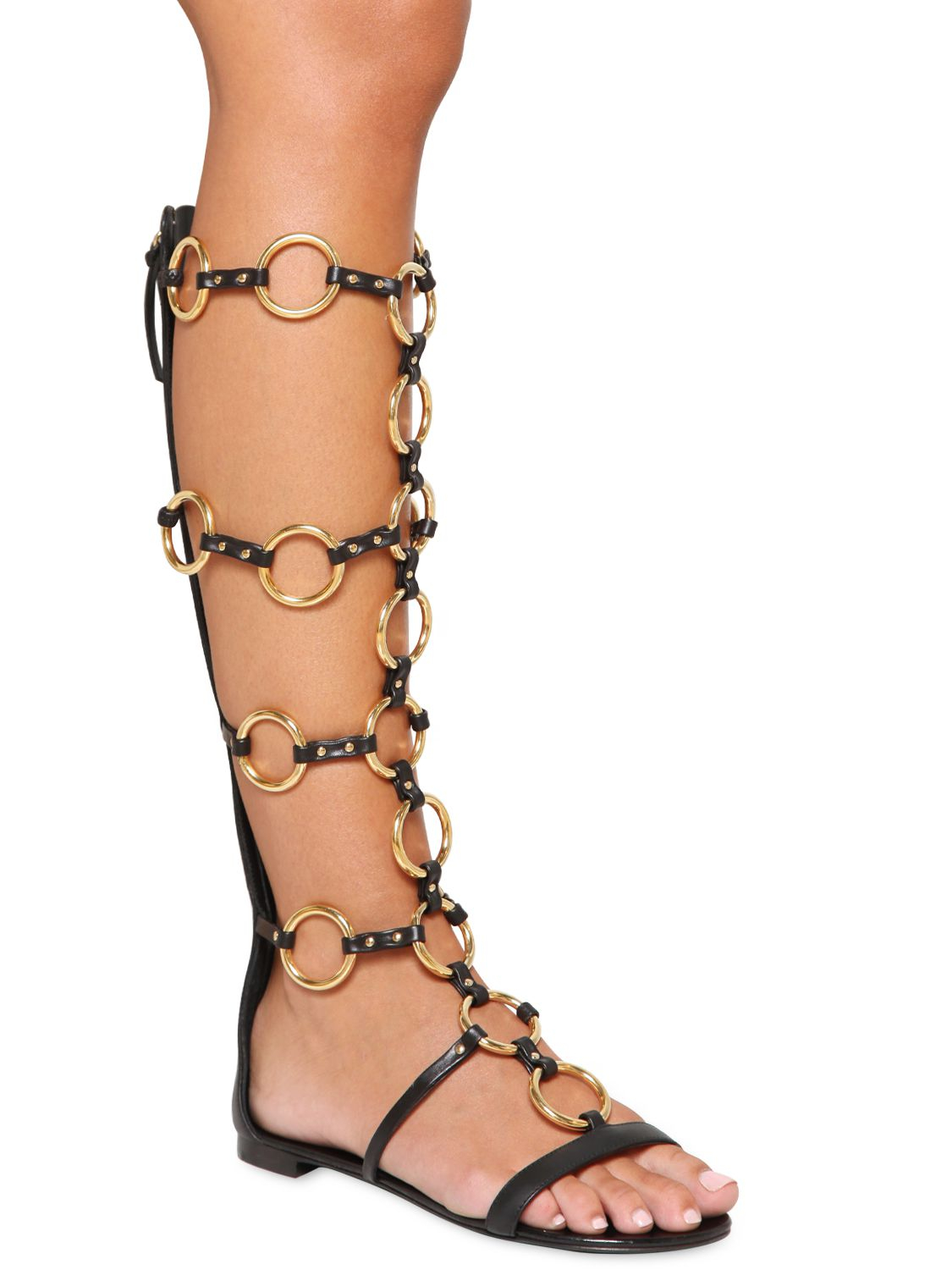 Giuseppe zanotti 10mm Leather Chained Gladiator Sandal in Black | Lyst