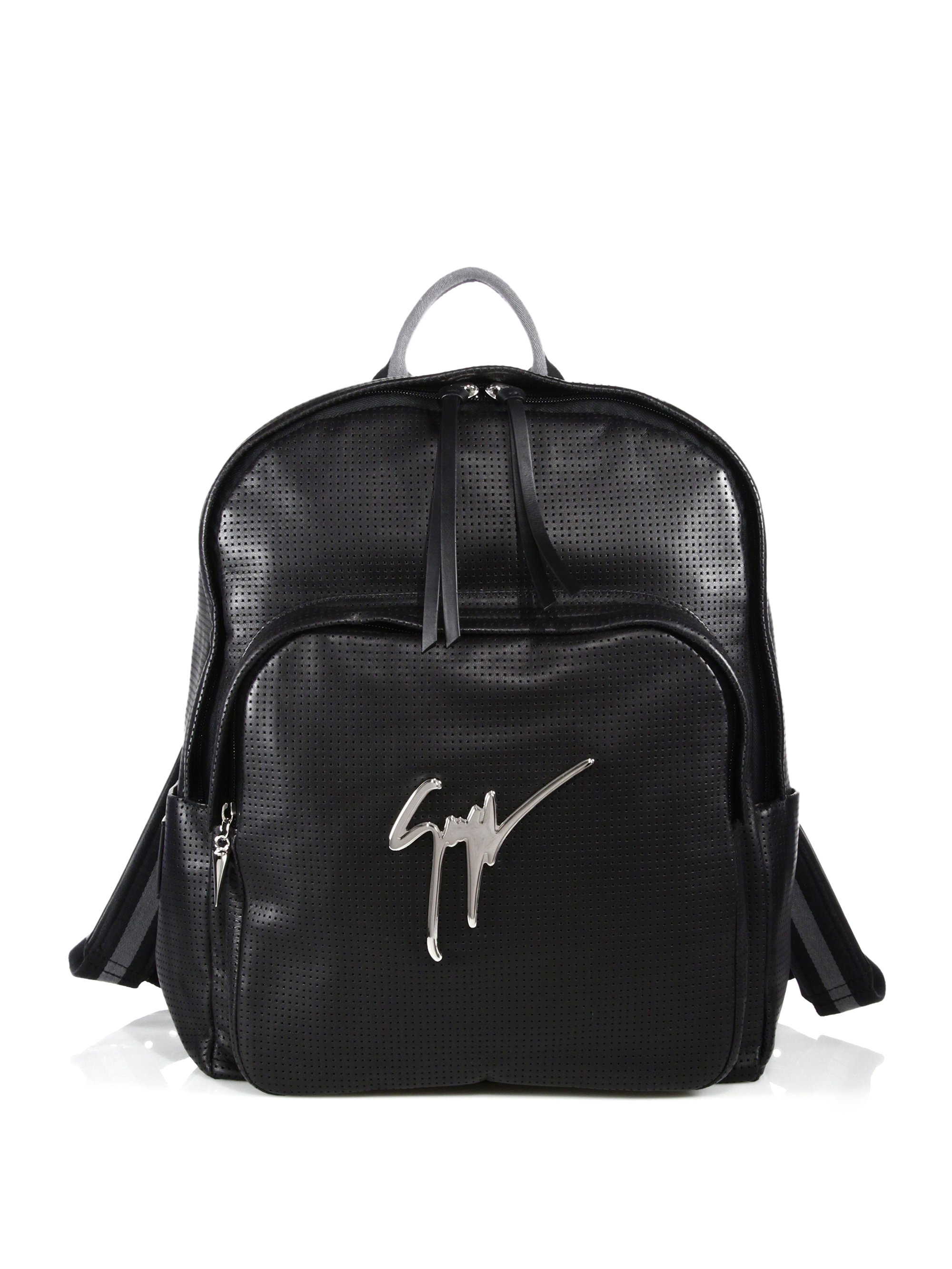 Lyst - Giuseppe Zanotti Perforated Leather Logo Backpack in Black for Men