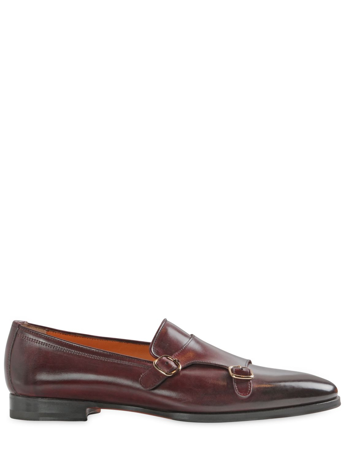 Lyst - Santoni Hand-Painted Leather Monk Strap Loafers in Red for Men