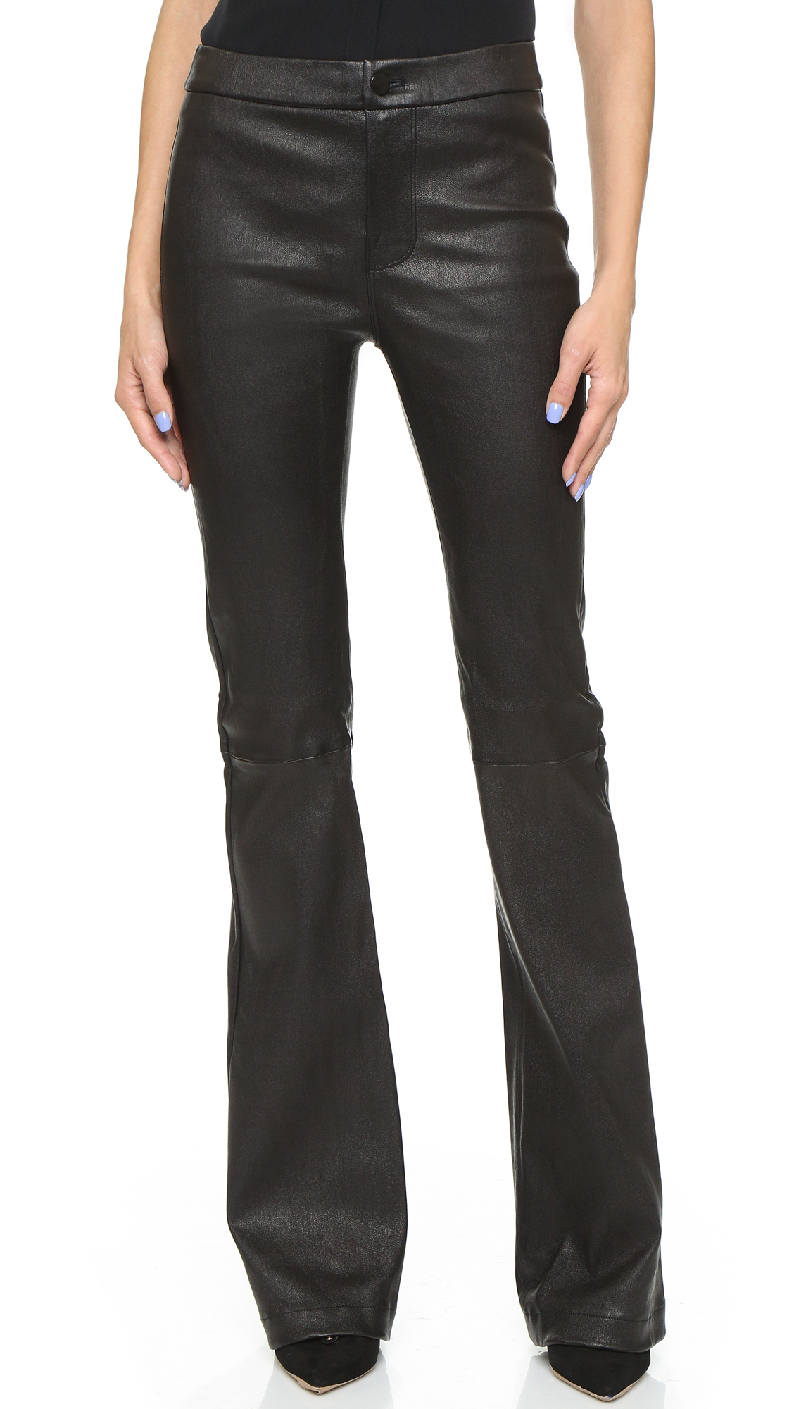 Lyst - J Brand Viva High Rise Flare Leather Jeans in Black