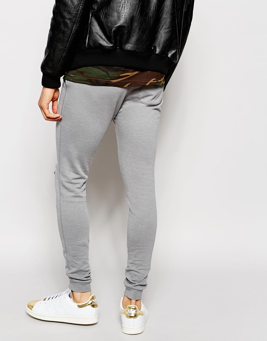 Asos Super Skinny Joggers With Knee Rips In Gray For Men Lyst 