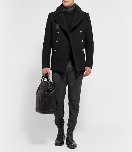 Balmain Wool-Blend Peacoat in Black for Men | Lyst