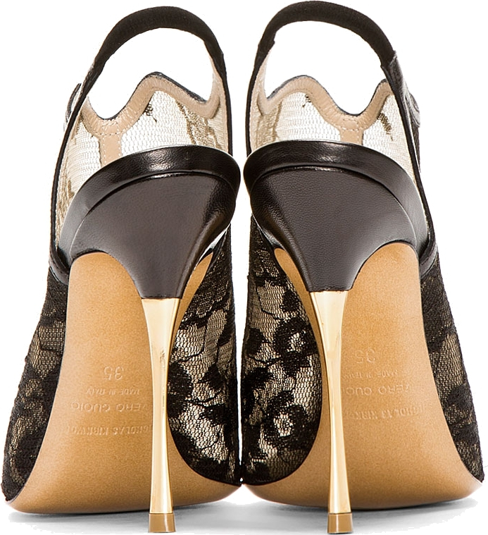 black lace open toe heels