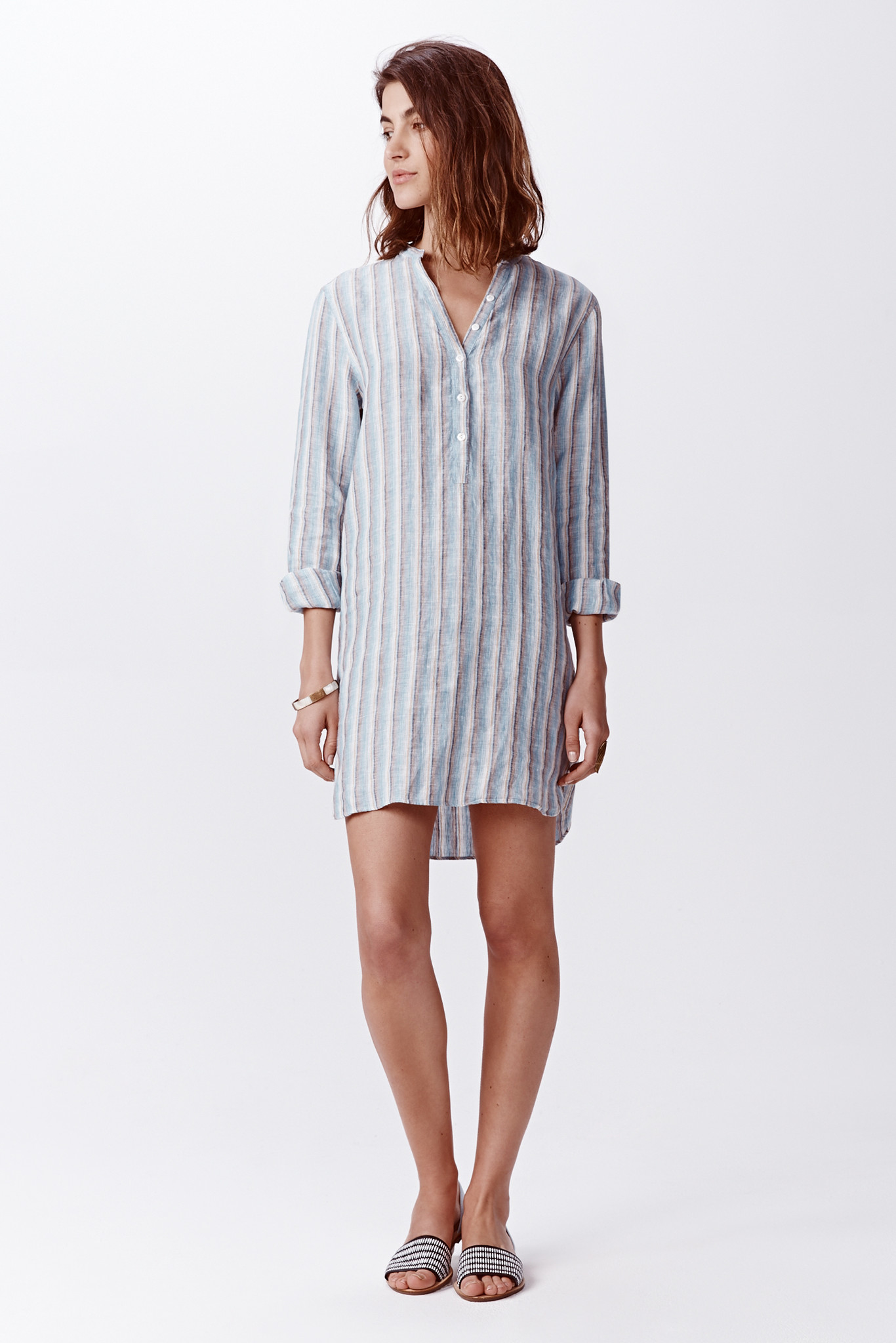 Lyst - Faherty Brand Stripe Linen Shirt Dress in Blue