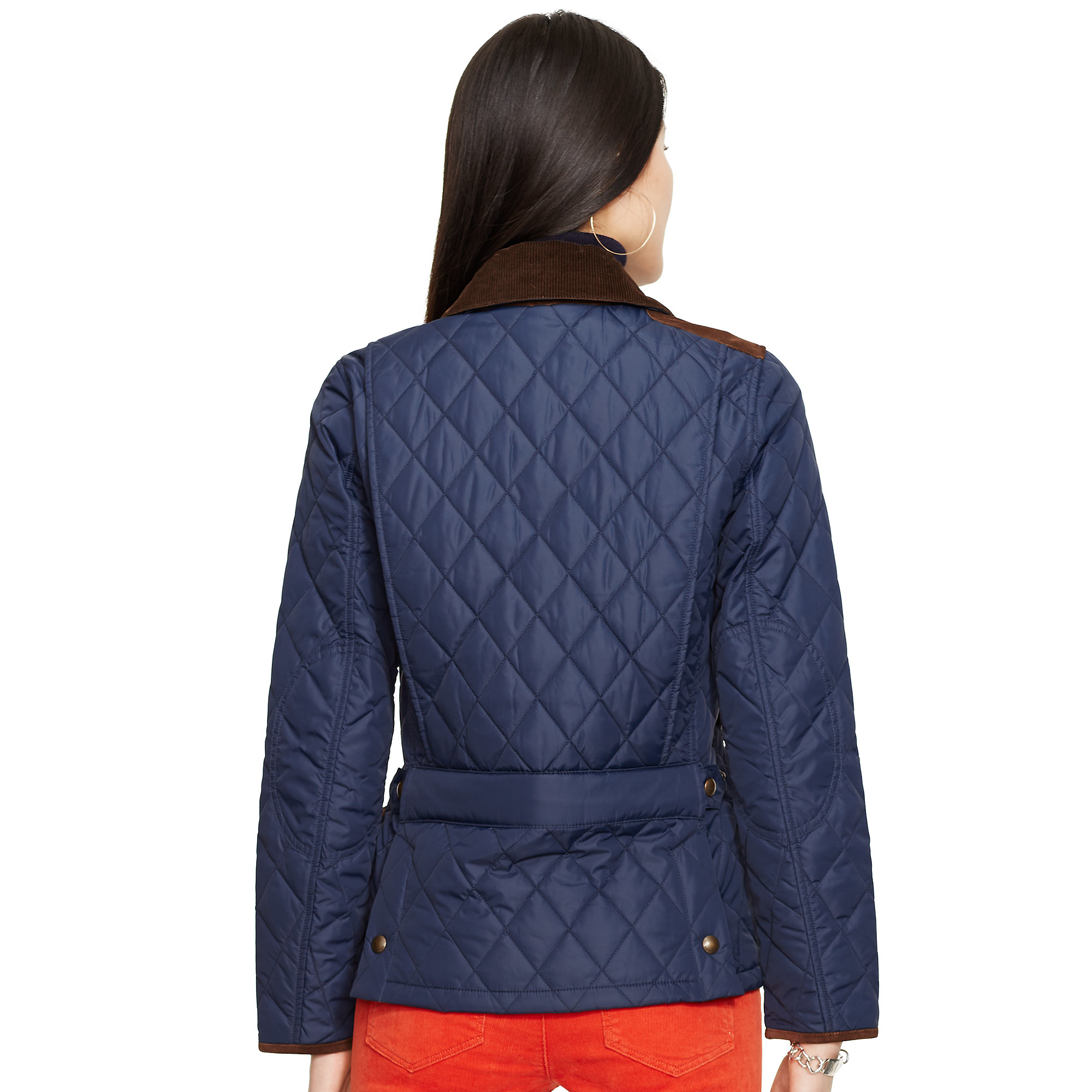 Polo ralph lauren Suede-trim Quilted Jacket in Blue | Lyst