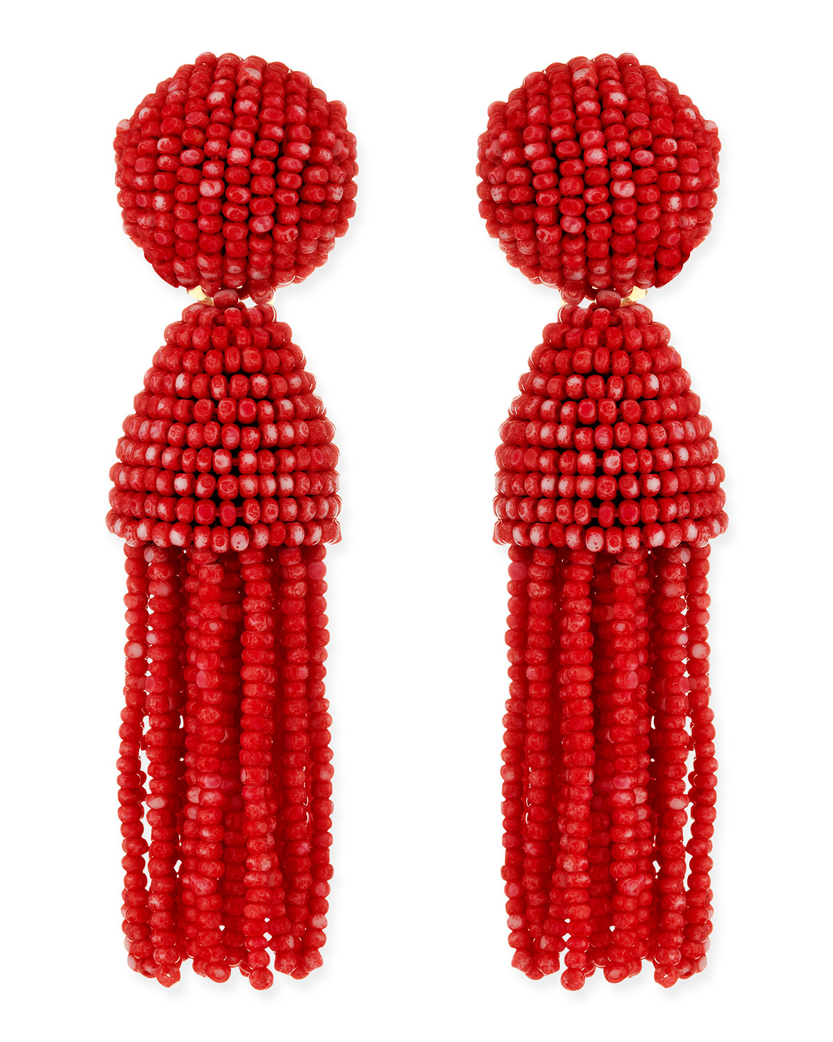 Oscar De La Renta Short Beaded Tassel Clipon Earrings Clementine in Red ...
