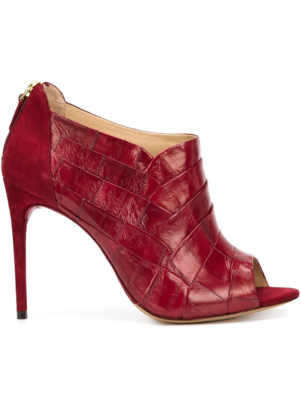 red peep toe bootie heels
