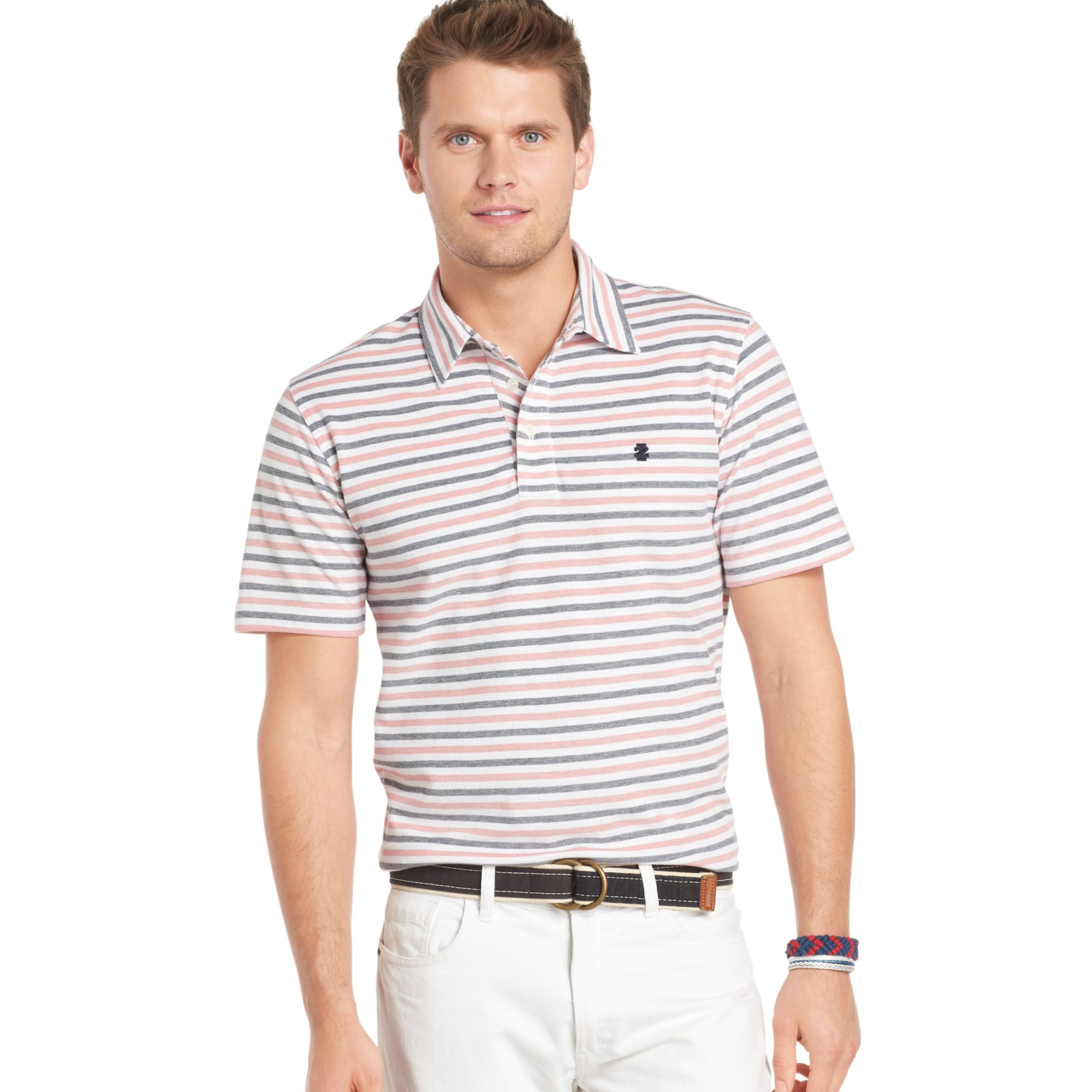 Izod Oxford Pique Feeder Striped Polo in Pink for Men | Lyst