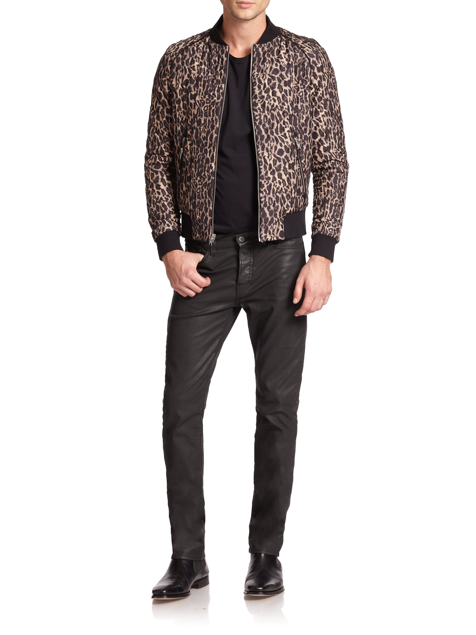 Lyst - The Kooples Quilted Leopard-Print Silk Bomber Jacket in Brown ...