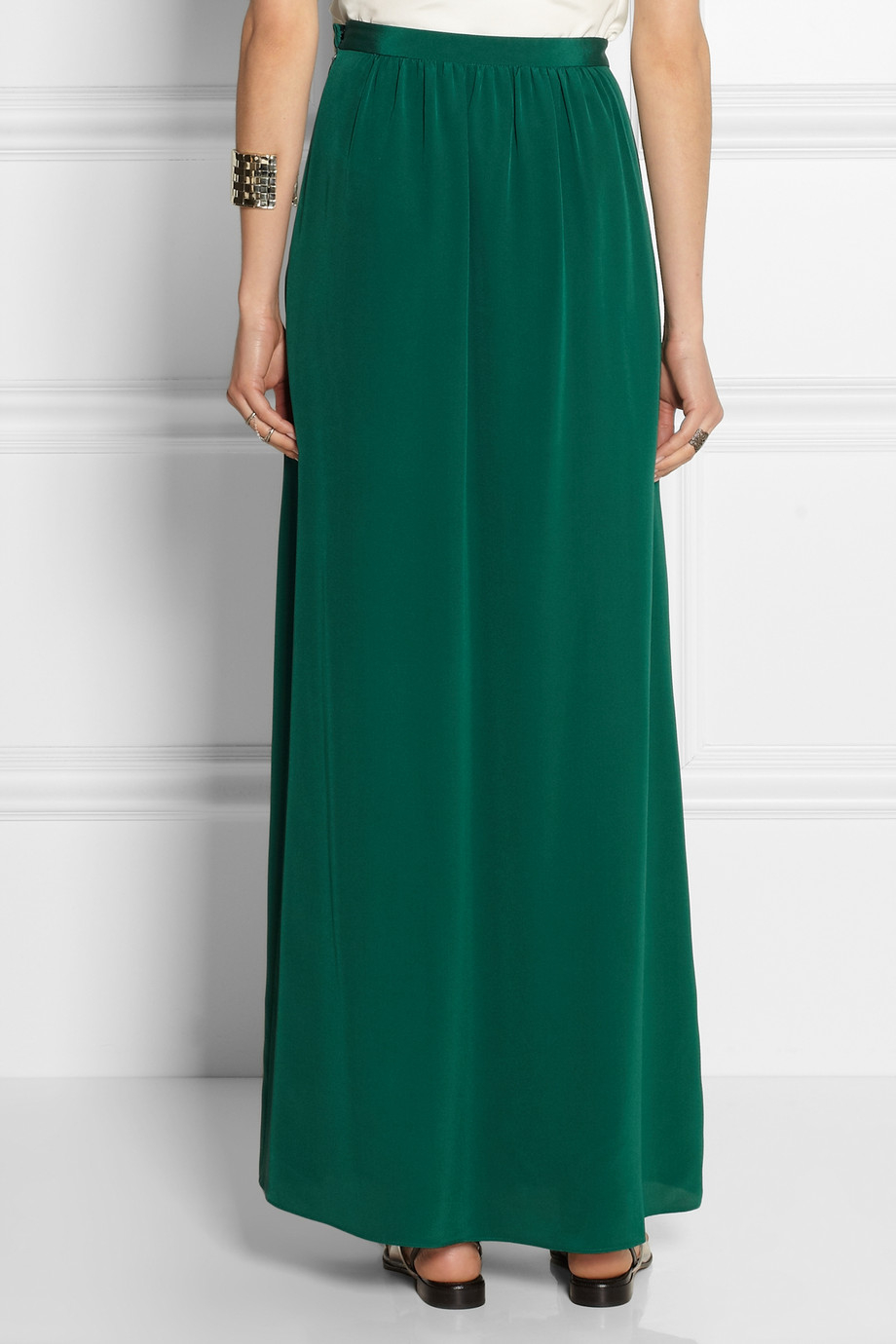 Lyst Tibi Pleated Washed Silk Maxi Skirt In Green 5811