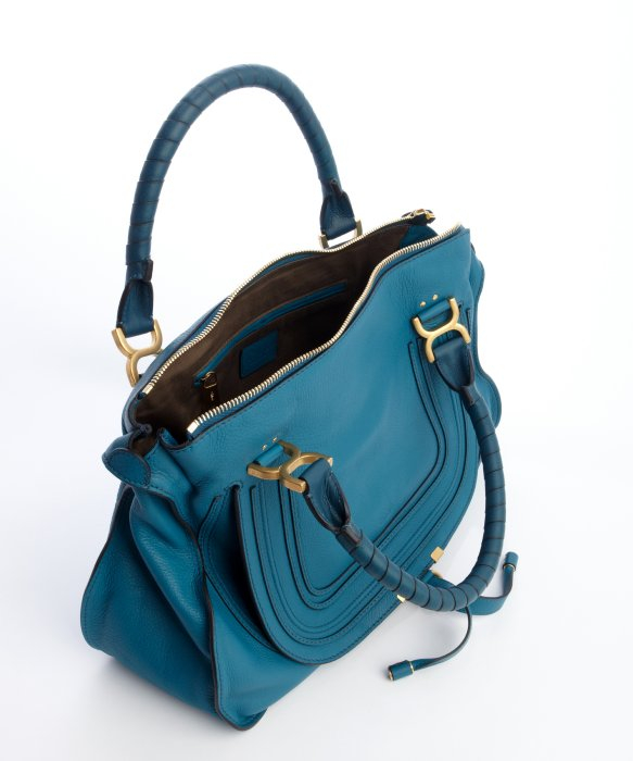 chloe calfskin medium marcie top handle bag laguna blue  