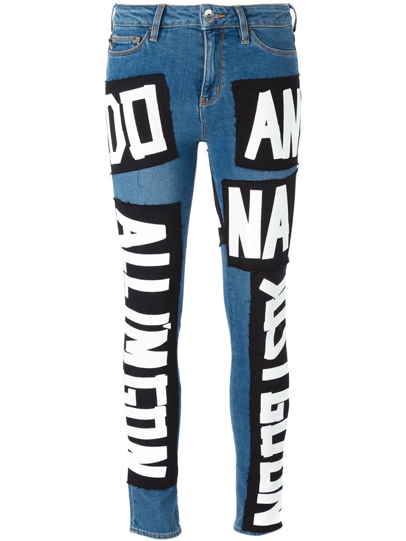 Lyst - Love Moschino Patch Skinny Jeans in Blue