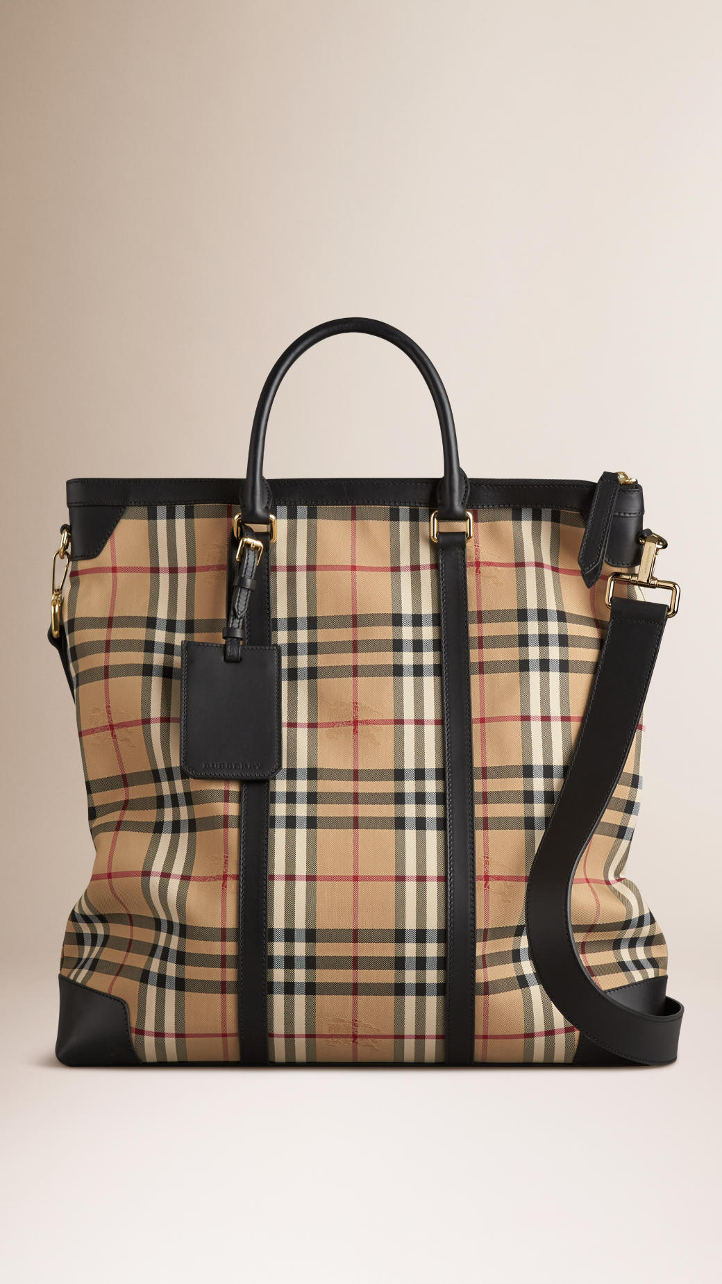 Lyst - Burberry Large Horseferry Check Leather Tote Bag in Black for Men