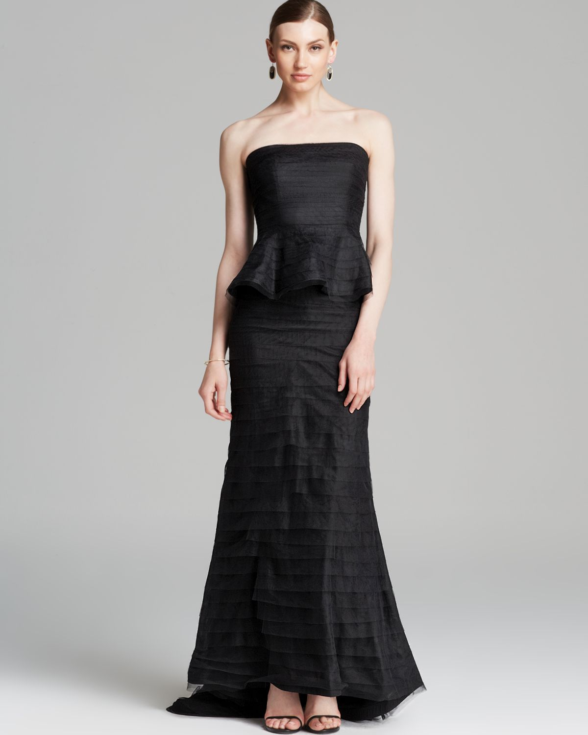 Adrianna Papell Gown - Strapless Tiered Ruffle Peplum in ...