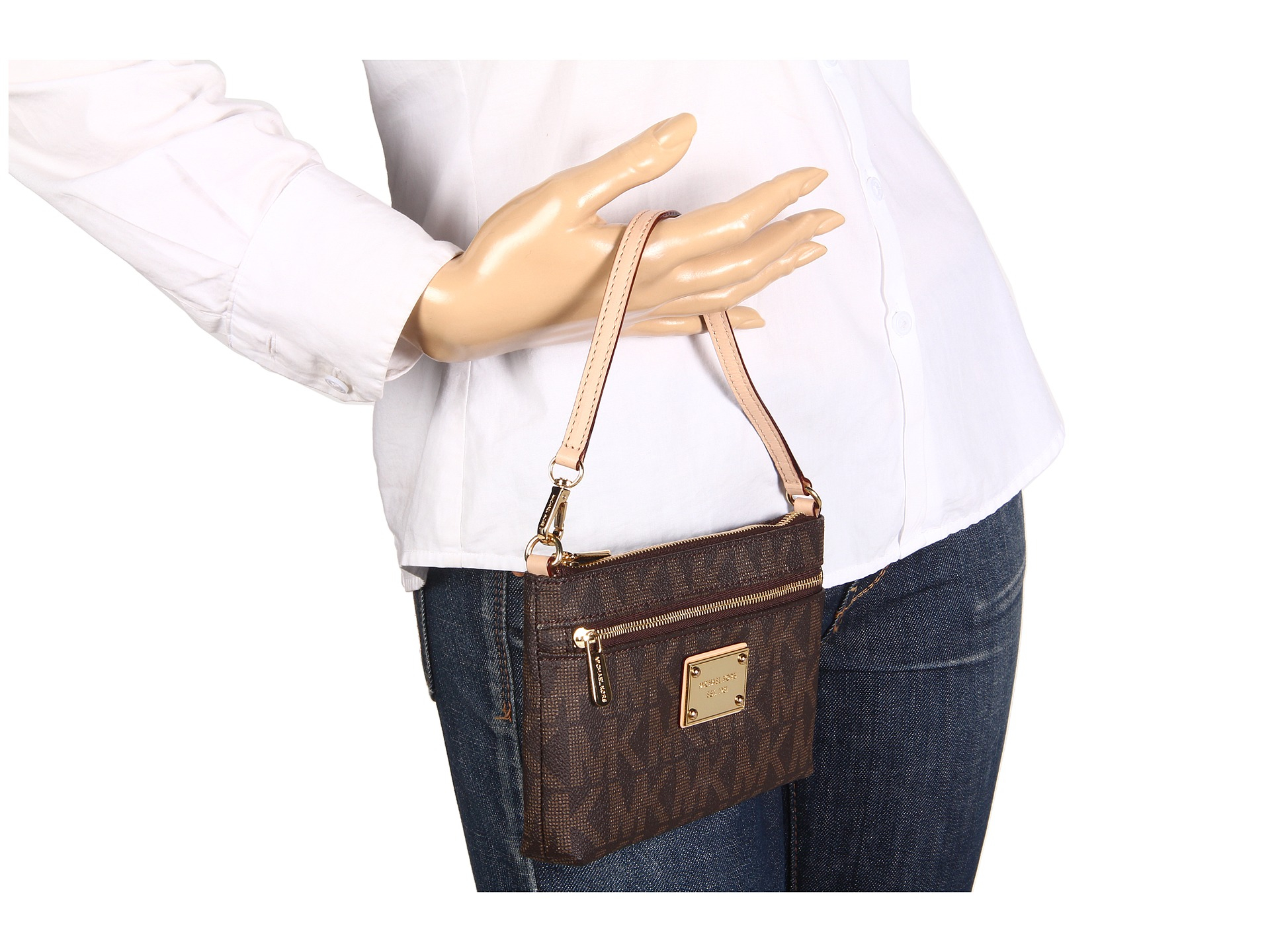 Michael michael kors Monogram Pvc Large Wristlet in Brown Lyst