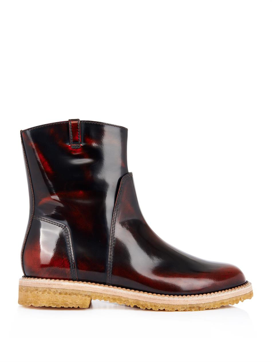 Maison Margiela Burnished-Leather Ankle Boots in Brown | Lyst