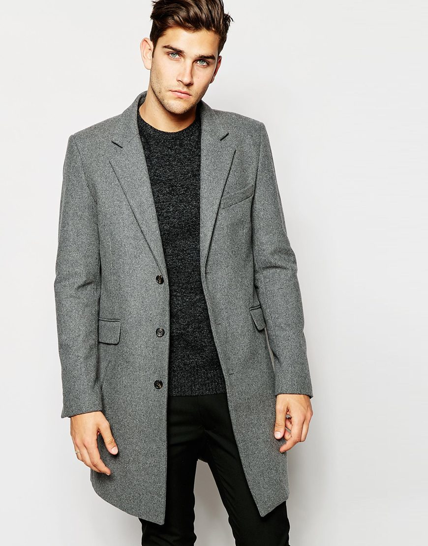 Asos Wool Overcoat In Light Grey in Gray for Men | Lyst