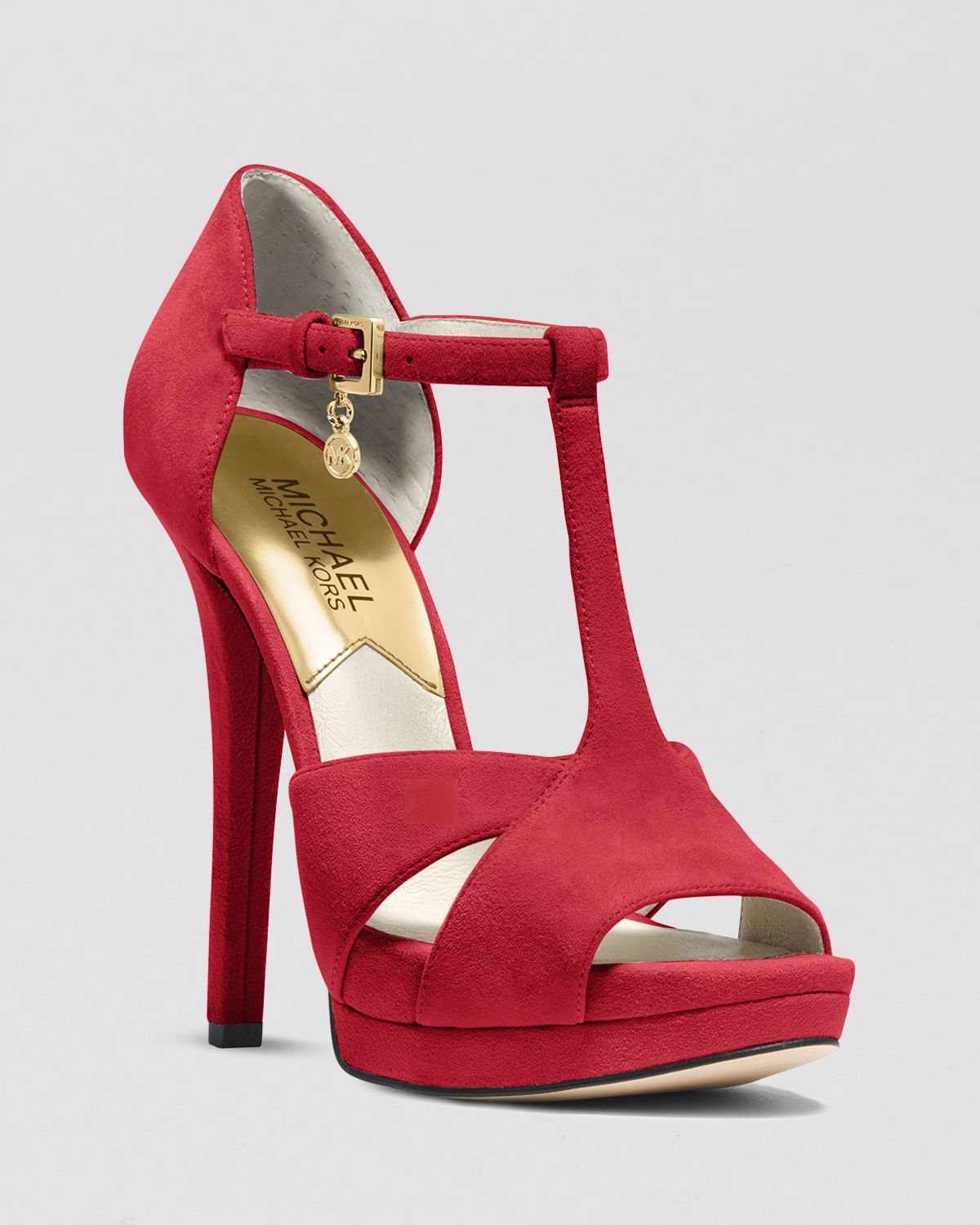 Lyst Michael Michael Kors Open Toe Platform T Strap Pumps Francoise High Heel In Red 3225