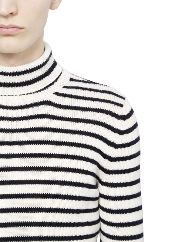Lyst - Saint Laurent Striped Cotton & Wool Turtleneck Sweater in Blue ...