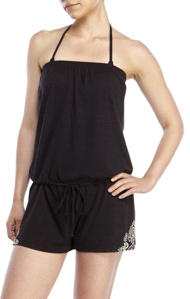 Lucky Brand Black Strapless Knit Romper Cover-Up In Black | Lyst